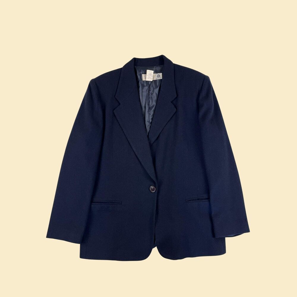 80s blue wool coat by Laura Gayle, size 14 vintage womens blazer jacket